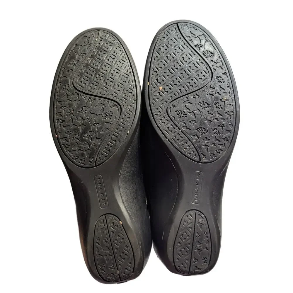 Aravon Black Leather Slip-On Seam Detail Comfort Wedge Walking Loafers Sz 6.5 D